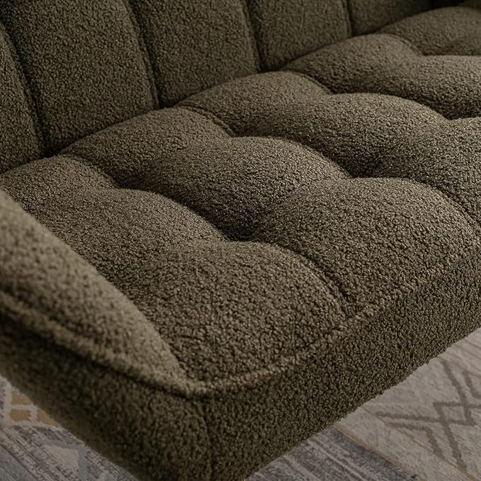 48 Small Loveseat for Small Spaces Upholstered Fluffy Loveseat Sofa Mid Century Modern Mini Couch with Armrest and Wood Legs for Bedroom Living Room Apartment Green