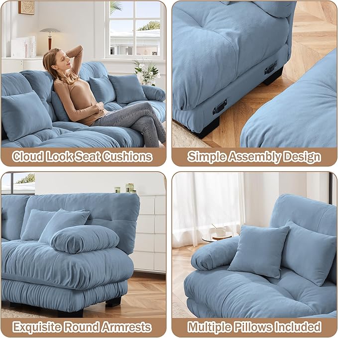 Modular Sectional Sofa 173.2 Oversized L Shaped Couch with 6 Pillows Chenille Deep Seat Soft Sofa Couches Comfy Cloud Couch for Living Room (Blue 4 Seat + 1 Ottoman)