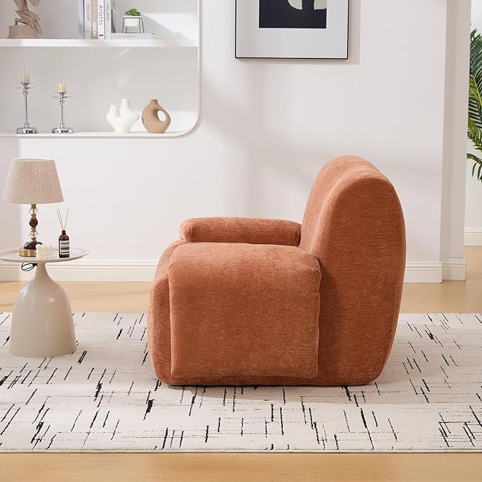 Chenille Oversized Armchair 42 Wide Upholstered Accent Chairs with Ergonomic Design Lazy Comfy Reading Lounge Chair with Deep Seats for Living Room Bedroom Dorms (Orange)
