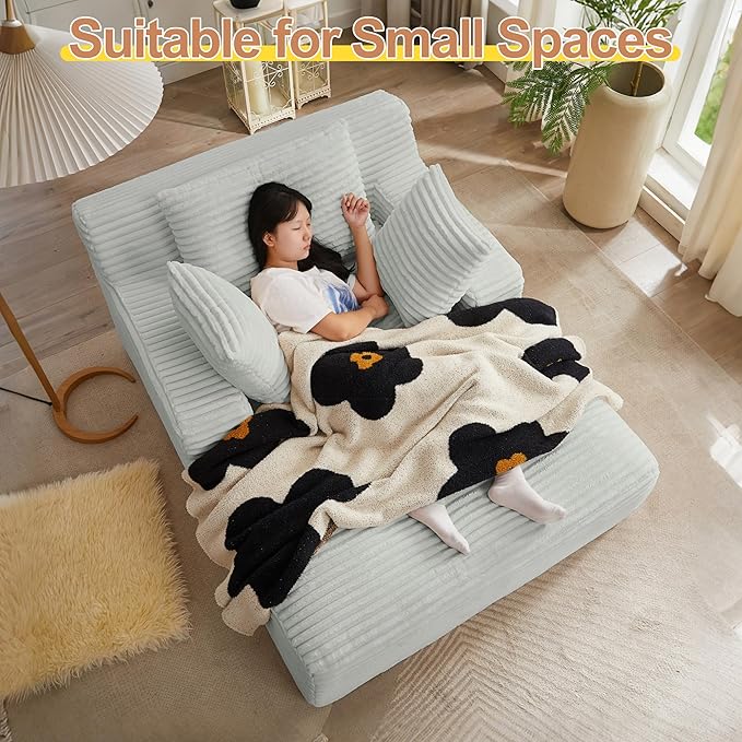 67 Oversized Chaise Lounge Chair Indoor Corduroy Boneless Chaise Lounge Sofa Chair with Pillows &amp Wide Armrest Deep Seat Fluffy Reading Chairs Cloud Couches for Living Room Light Grey