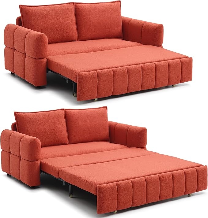 70 Convertible Sleeper Sofa Couch Full Size 3-in-1 Pull Out Sofa Bed for Living Room Upholstered Loveseat for Home Office Bedroom Apartment Orange