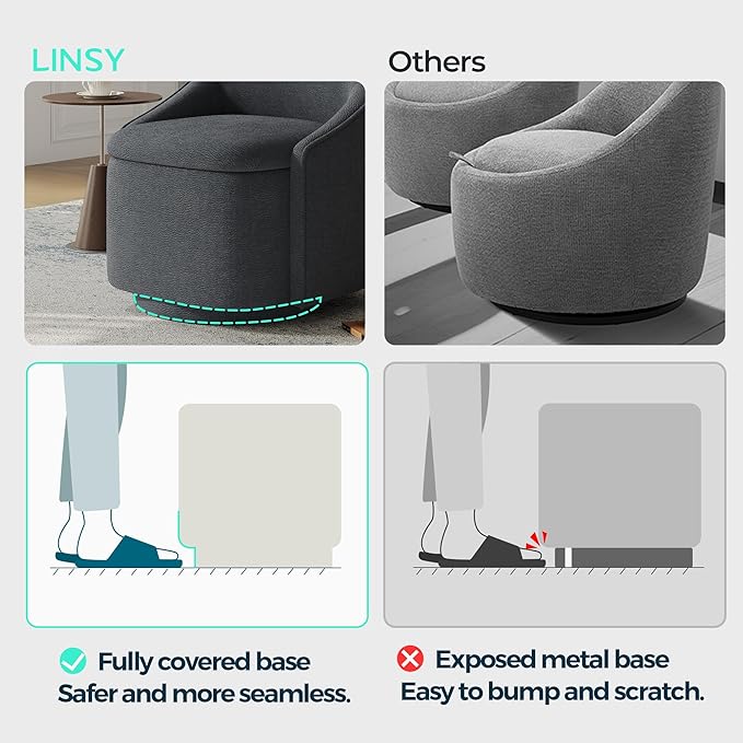 LINSY Swivel Accent Chair Set of 2 Comfy Chenille Barrel Chairs with Storage 360 Swivel Modern Armchair for Living Room Bedroom Small Boucle Reading Chair for Study Room (Grey)