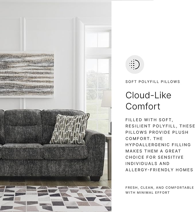Signature Design by Ashley Lonoke Modern Sofa with 2 Accent Pillows Gray