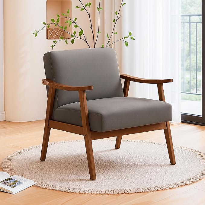 Container Furniture Accent Chair with Microfiber Upholstery and Solid Wood Frame Classic Mid-Century Modern Living Room Furniture for Extra Seating Grey