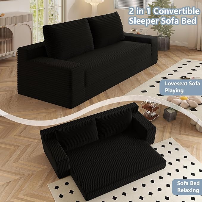 70.87 Loveseat Sofa Comfy Deep Seat Modern Small Corduroy Couch for Living Room Bedroom Apartment Home Office No Assembly Black