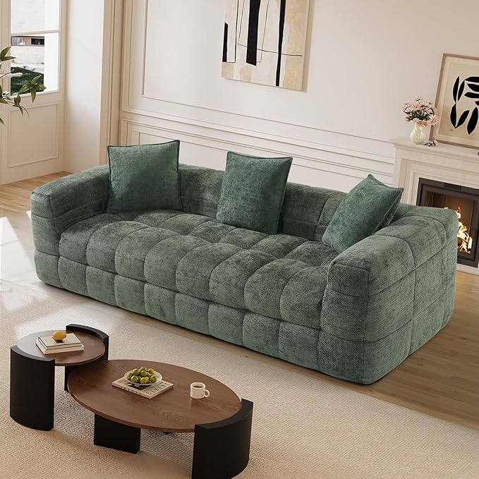 89.8 Boneless CouchComfy Cloud Sectional Sofa with Deep SeatModern Upholstered Chenille Love Seat Sofa Oversized Couches for Living Room No Assembly Required Tufted Sofas Green
