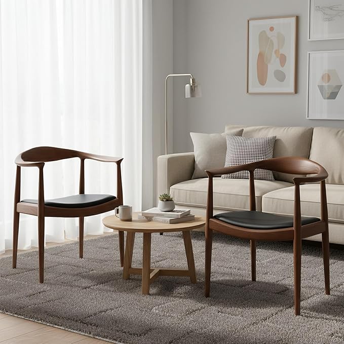 Kennedy Armchair Upholstered Dining Chair Presidential Mid-Century Modern Accent Chair in Walnut