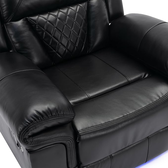 ERYE Manual Recliner Chair with LED Light Strip for Living Room Bedroom Manual Reclining Home Theater Seating Armchair Faux Leather Tufted