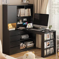 Anwick L Shaped Desk with Hutch Corner Computer Desk with Charging Station &amp Bookshelf &amp File Drawer Standing L Shape Desks for Home Office Bedroom Gaming Room Study Room (Black)
