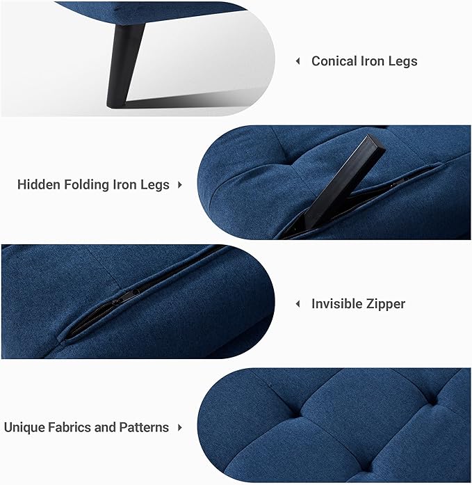 Convertible Chair Bed with 7-in-1 Linen Fabric Couch Bed Ideal for Compact Living Rooms Apartments Guest Rooms or Offices Navy Blue