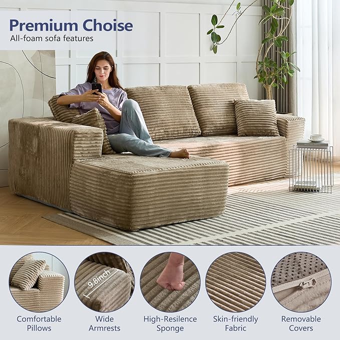 L-Shape Couch Modular Sectional Sofa Couches 3 Seat Modular Sofa Memory Foam Sectional Couches for Living Room Cloud Couch with Oversized Chaise (Camel Left Facing Chaise)