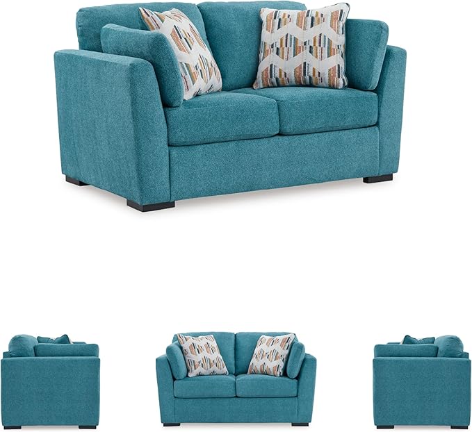 Signature Design by Ashley Keerwick Scandinavian Loveseat with 4 Toss Pillows Blue