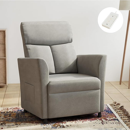 Claiks Power Recliner Chair for Adults Adjustable Reclining Chair Comfortable Recliner Couch with Side Pockets&ampWire Remote Control for Living Room Home Theater Bedroom Linen Fabric Light Gr