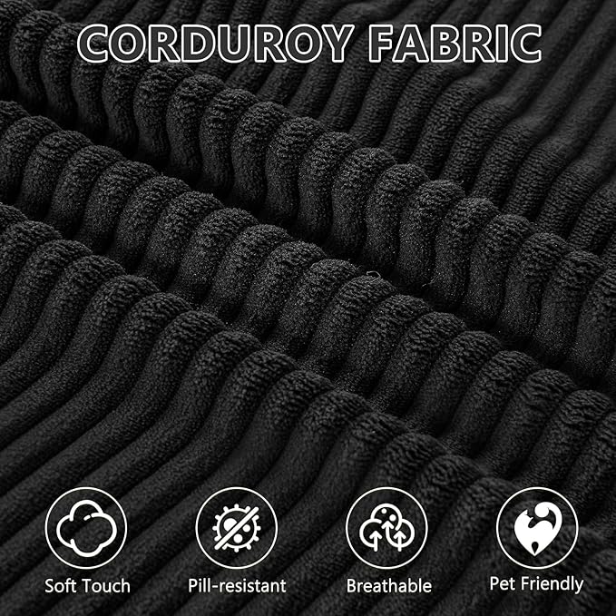 109 Cloud Sectional Couch Boneless Couches for Living Room Modular Sectional Sofa with Deep Seat L-Shape Couch with Chaise Comfy Corduroy Fluffy Modern Modular Sofa No Assembly Required Black
