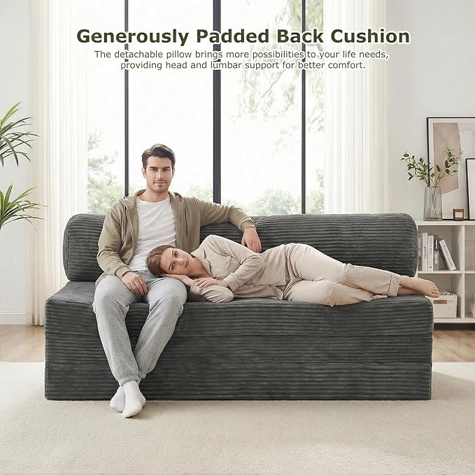 5-in-1 Convertible Sofa Bed Boneless Loveseat Sleeper Tri-fold Futon Sofa Bed with Removable Cushions &amp Washable Cover Pull Out Couch with Handle for Small Spaces Queen Size Grey