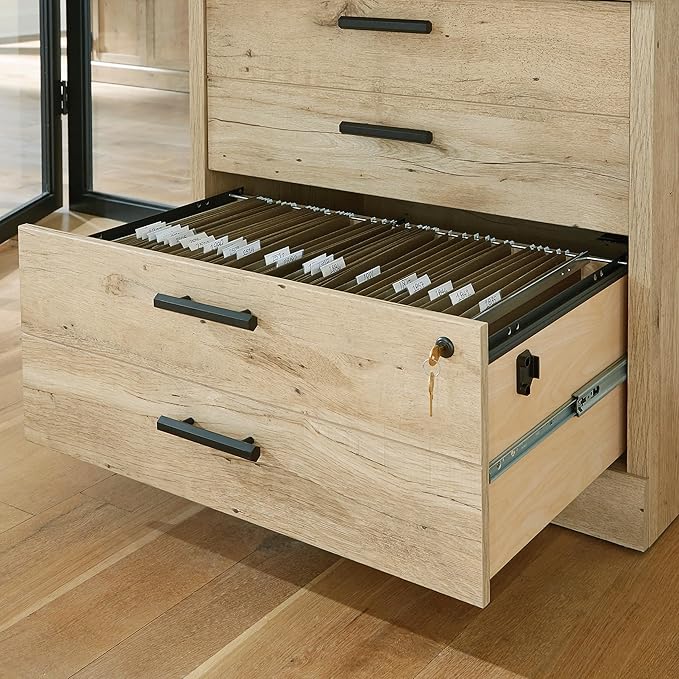 Small File Cabinet 2 Drawer Lateral File with Lock Under Desk Storage Cabinet Organizer Office Drawers Locking Engineered Wood Filing CabinetBrown