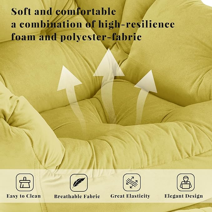 Lazy Chair with Ottoman Comfy Accent Lounge Chair with Side Pocket Modern Reading Armchair with Footrest Upholstered Sofa Chair for Small Spaces Bedroom Living Room Dorm Yellow