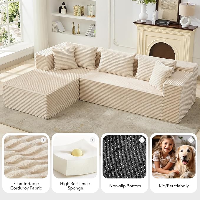 Modular Sectional Sofa Cloud Sectional Couch 106 Comfy L Shaped Black Couches for Living RoomOversized Sofa Sleeper with Deep Seat No Assembly Required