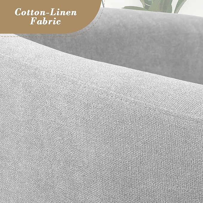 Athena Collection Modern Accent Chair with Ottoman Linen Barrel Sofa Chair Comfy Upholstered Armchair Reading Chair with Thickened Seat Cushion for Bedroom Living Room Gray