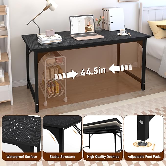 StarGraph Home Office Desks 47 Inch Large Office Desk with Sturdy Metal Frame Modern Computer Desk Gaming Study Writing Work from Home Desks Black