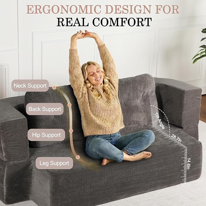 Folding Sofa Bed 78.7 Extra-Long Convertible Sofa Bed with 2 Pillows &amp Blanket 14.6 Thick High-Density Foam Boneless Couch for Bedroom Living Room Apartment Grey