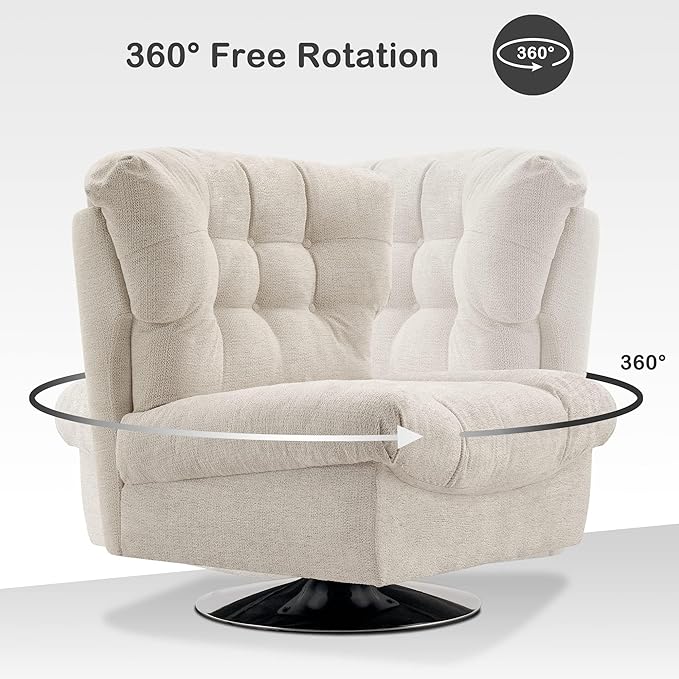MCombo Swivel Accent Chair Modern Tufted Upholstered Armless Chairs Wide Seat Single Sofa Chair for Living Room Bedroom Nursery Room LW753 (Cream White)