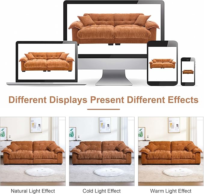 90.55 Oversized Loveseat Couch for Bedroom Cloud Couch Small Couches for Small Spaces 2 Seater Deep Loveseat Burnt Orange Modern Sleeper Sofa Orange