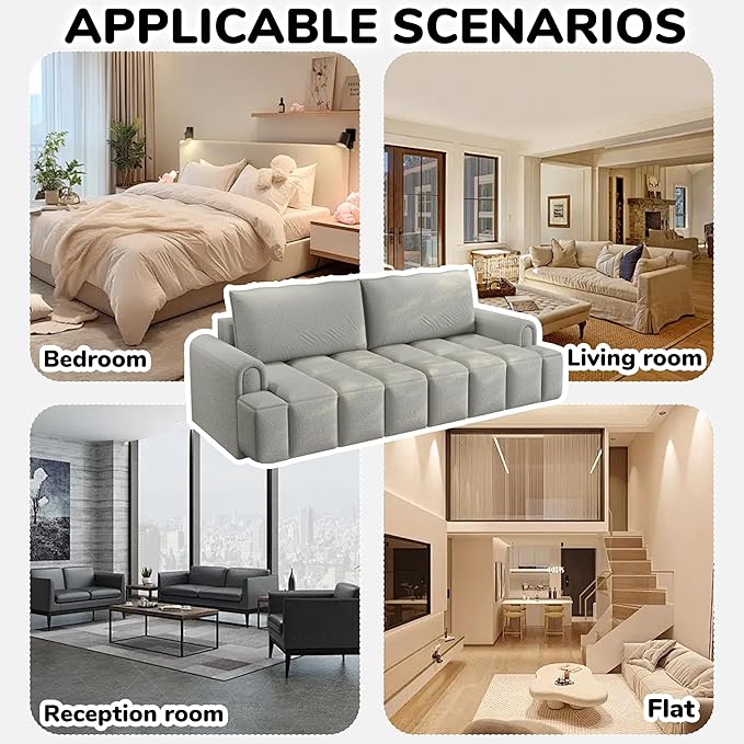 90 Comfy 4-Seater Modern Teddy Sofa with Seats Storage King Size 3-in-1 Convertible Sleeper Sofa Bed for Living Room (Grey)