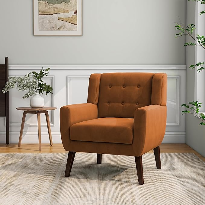 Accent Chair Modern Velvet Arm Chair for Living Room Bedroom Comfy High-Resilient Sponge Reading Chair for Small Spaces-Velvet Orange Set of 1