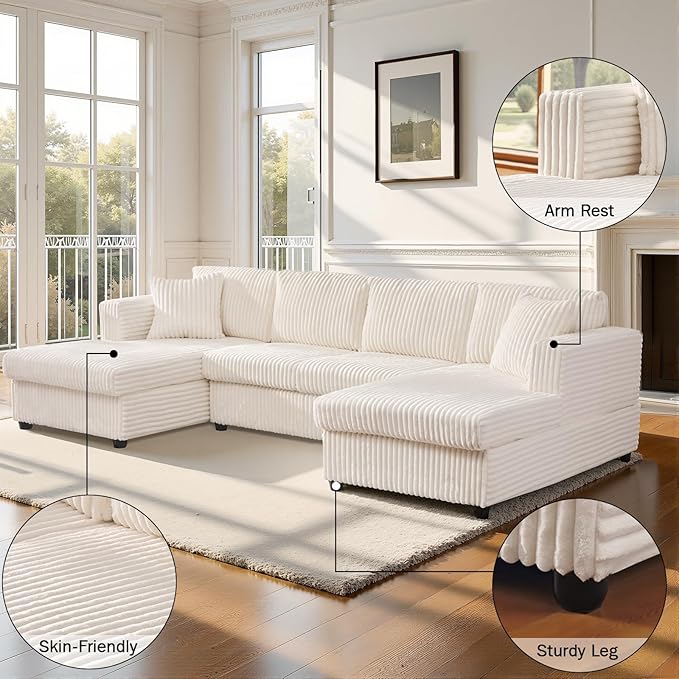 123 U-Shaped Modular sectional Sofa Two L-Shape Chaise with 2 Cloud Couch sectional with Two Pillows couches for Living Room (Beige)