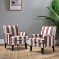 HULALA HOME Modern Accent Chairs Set of 2 Farmhouse High Back Striped Chairs with Wooden Legs &amp Nail Head Trim Comfy Upholstered Armchairs for Living Room/Bedroom (Stripe Red)