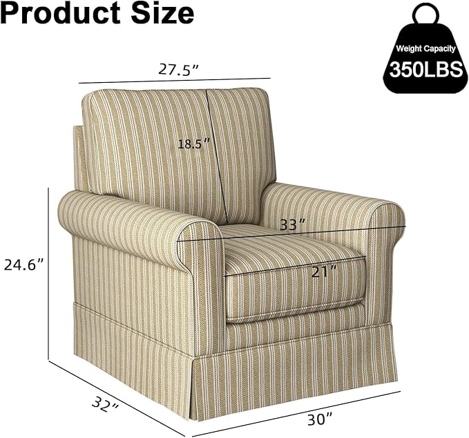 INZOY Swivel Accent Chair Linen Mid Century Modern Chair Comfy Swivel Barrel Reading Chair Upholstered Square Chair for Living Room Bedroom Small Spaces Fully Assembled Brown Stripe