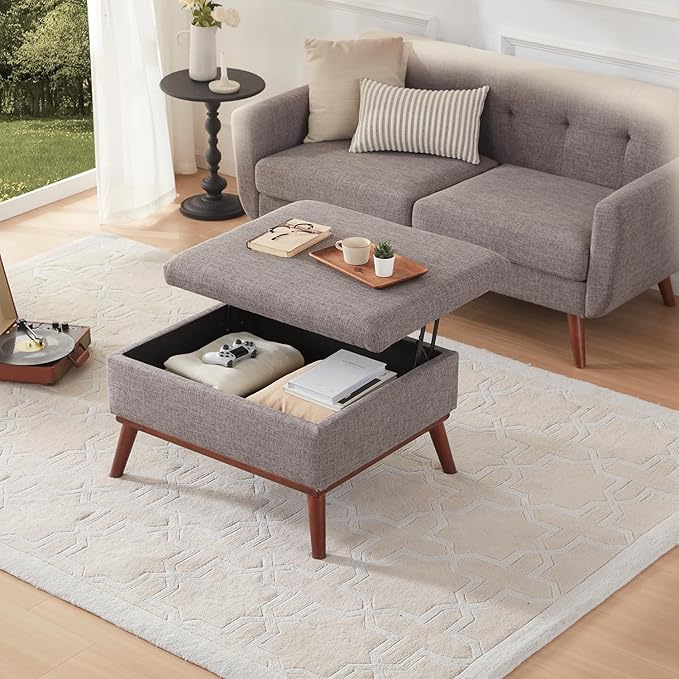Kingfun 65 W Loveseat Sofa with Ottoman Coffee Table Mid Century Modern Decor Love Seat Couches and Ottoman with Storage for Living Room Button Tufted Upholstered Love Seats Furniture Set Grey | l