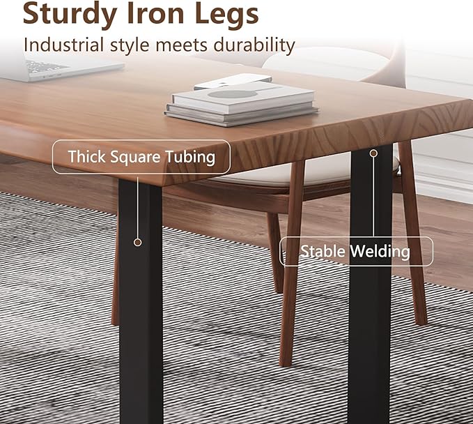 Solid Wood Office Desk 47.24 Tan Executive Computer Desk with Heavy-Duty Metal Base Multi-Purpose Desk/Dining Table Ideal for Home Office &amp Work Environments