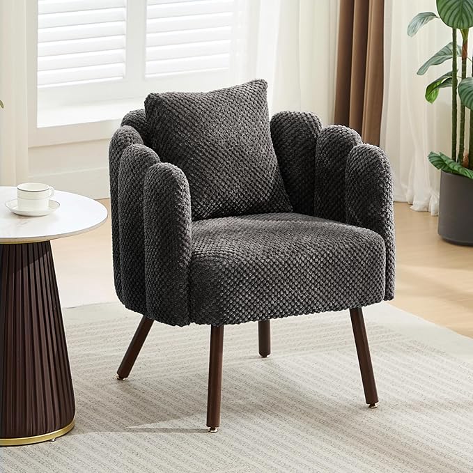 Accent Chair for Bedroom Shell Shaped Corduroy Vanity Chair with Pillow Living Room Decorative Armchair with Removable Petal Backrest Small Single Reading Sofa for Makeup Nail Office