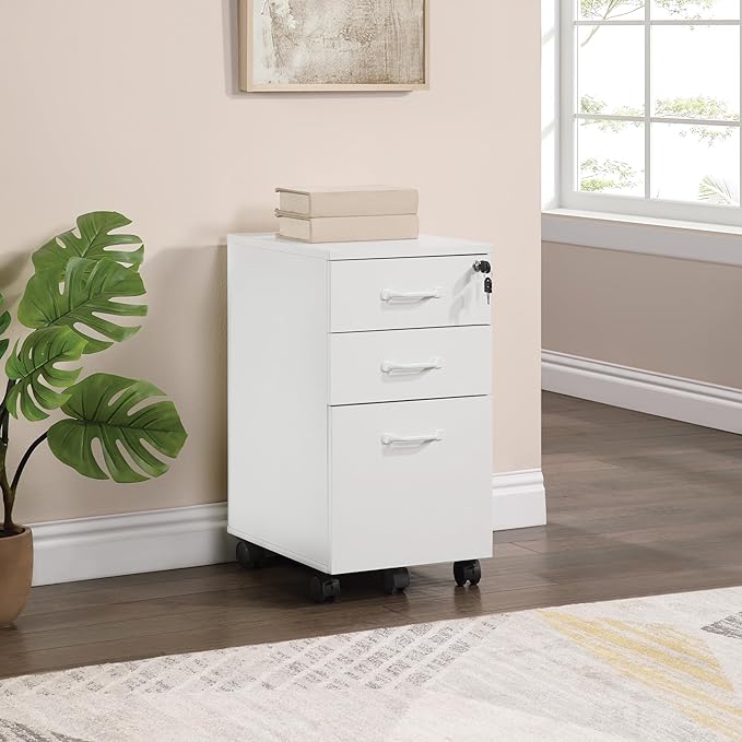 OSP Home Furnishings Prado 3 Drawer Mobile File Cart White Finish