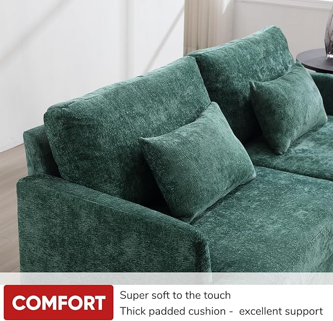 JOYBASE 70 inch Loveseat Sofa Mid-Century Modern Love Seat Couch with Wood Legs Upholstered Comfy Sofa for Living Room Apartment Office Bedroom (Emerald Chenille)