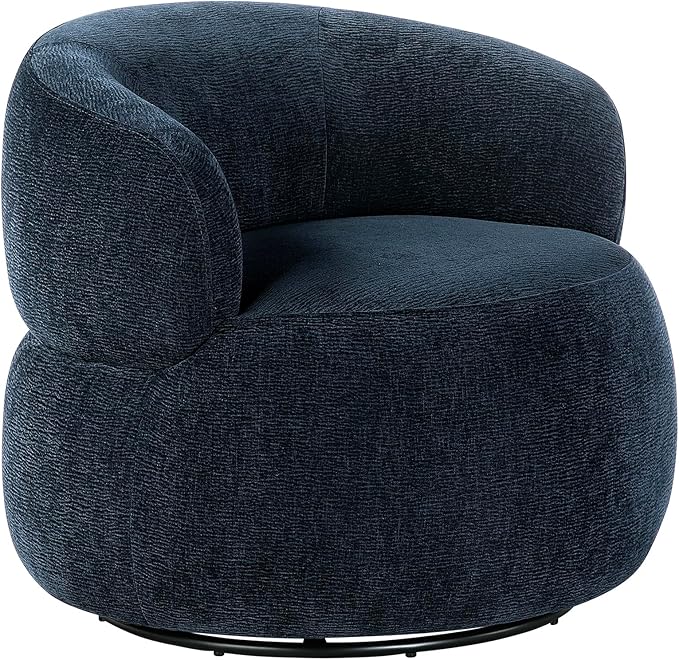 Lexicon Modern Barrel Swivel Accent Chair - Upholstered Soft Chenille Fabric with Metal Base 360 Degree Round Swivel Accent Chair for Living Room Bedroom Office No Assembly Required Blue