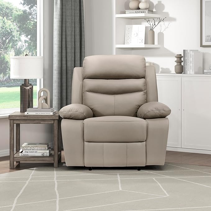Lexicon 41 W Manual Reclining Chair Top Grain Leather Match Recliner Home Theater Seating Wall Hugger Recliner Manual Reclining Sofa Chair for Living Room/Office/Apartment Latte