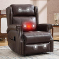Manual Recliner Chair Faux Leather Push Back Recliners with Vibration Massage Lumbar Heat Living Room Single Sofa Reclining Rivet Design Chair Red Brown