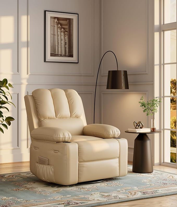 27'' Oversized Manual PU Leather Recliner Chair with Cup Holders and Side Pockets Ergonomic Design for Adults Ideal for Nursery Living Room Bedroom and Home Theater Comfort