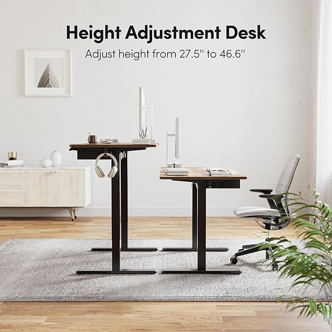 BANTI 55x24 Inches Electric Standing Desk with Drawer Adjustable Height Sit Stand Desk Stand Up Home Office Desk Ergonomic Computer Desk Rustic Brown