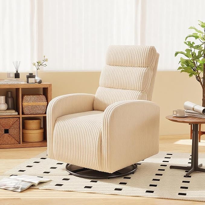 Swivel Rocker Chair 360° Swivel Rocker Chairs with High Back Arms Rocking Lazy Boy Chairs Upholstered Swivels Corduroy Glider for Living Room Bedroom Nursing Beige