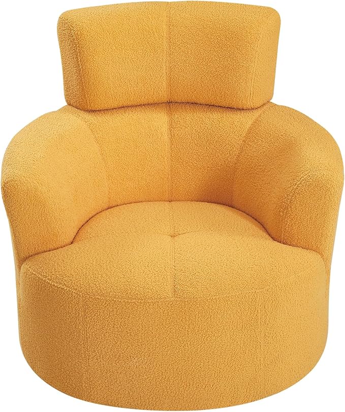 360° Swivel Accent Chair Armchair Upholstered Round Barrel Chair with Adjustable Headrest Morden Single Sofa for Living Room Office and Hotel (Yellow/27)