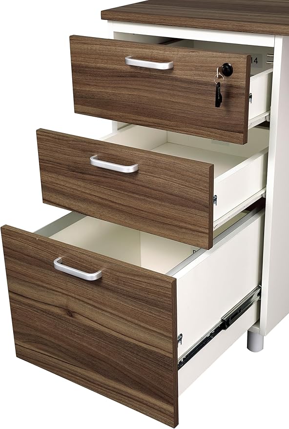 Modern Design Teacher Desk with File Drawer Desk with Locking Drawers by Crafts and Comfort (47 Inch) (Walnut and White)