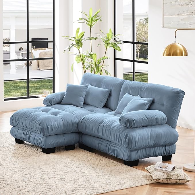 Setawix Luxury Modular Sectional Sofa Couch with Deep SeatOversized L-Shaped 2 Seater Sofas with Curved ArmrestComfy Chenille Cloud Couch for Living RoomBlue