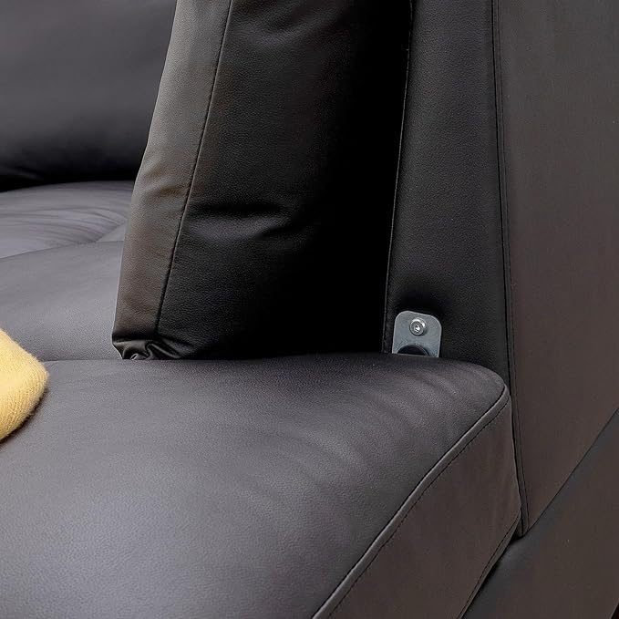 Panana Sectional Sofa 5 Seater L Shape Corner Chaise Sofa for Apartment with Built in USB Port Chaise (Black Artificial Leather 5 Seats Corner Sofa with Built in USB Chaise)
