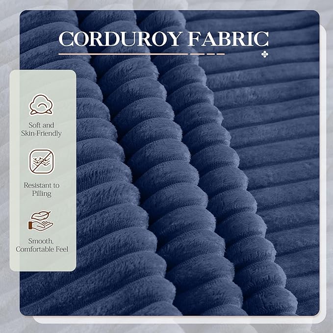 Modern Corduroy Cloud Chaise Lounge Chair with Ottoman Storage USB Ports &amp Wooden Side Table – 34.5 Comfortable Reading Chair for Living Room Bedroom &amp Home Office Reading Room Blue