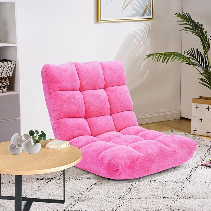 Moccha 14-Position Floor Chair Folding Sofa Chair with Back Support Memory Foam Floor Gaming Chairs for Adults Adjustable Padded Couch Recliner Sleeper Bed for Reading Meditating Pink