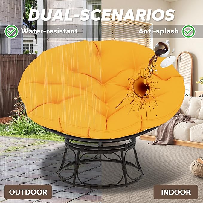 46'' Large Size Papasan Chair (Non-Swivel) with Cushion and Frame Overstuffed Thickened Lazy Chair Mustard Yellow